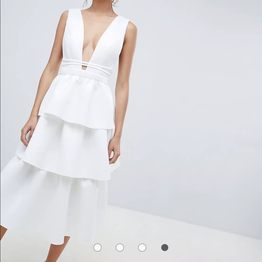 ASOS DESIGN deep plunge tiered midi prom dress